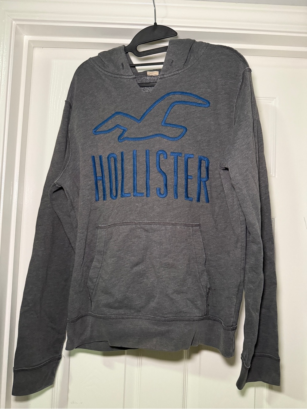 Hollister Charcoal Hoodie with Blue Logo Medium